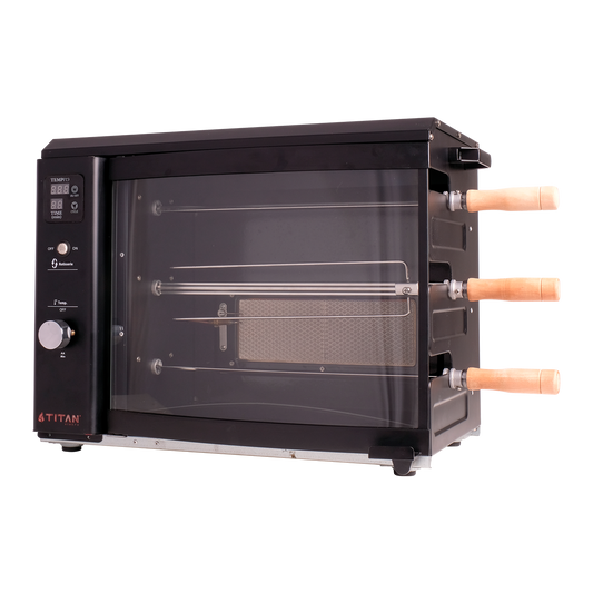 Titan Churrasqueira a Gás com 3 Espetos Rotativos Automáticos - Sem Fumaça, Ideal para Uso Interno - Série Premium